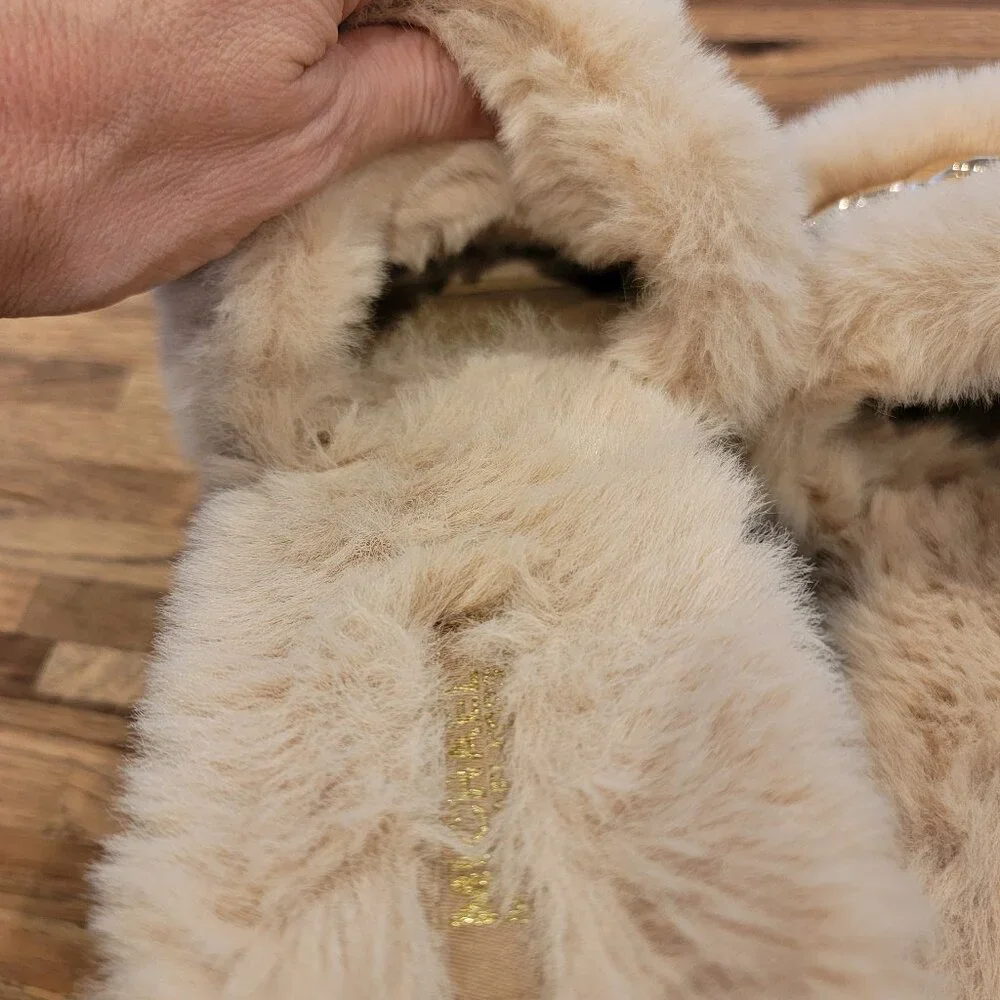 Michael Kors Scarlett Chain Cozy Faux Fur Slippers in camel multi color